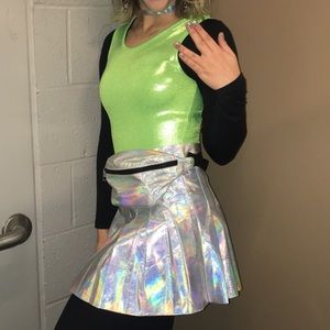 Holographic Skirt and Green Bodysuit